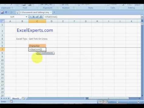 Note that you will need to have excel installed to do this. ExcelExperts.com - Excel Tips - Get Tick Or Cross - YouTube