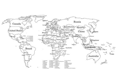 World Map Black And White With Country Names World Map
