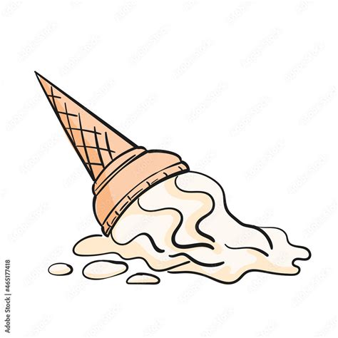 Dropped Vanilla Ice Cream Doodle Cartoon Isolated Clipart On White
