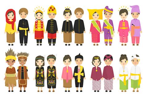 Indonesia Traditional Dress Vector Collection Stock Illustration