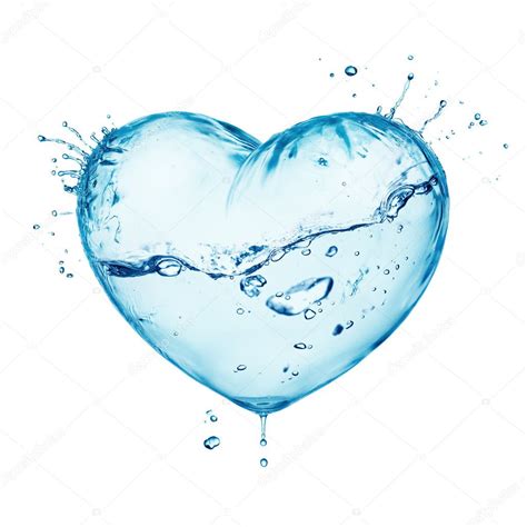 Heart From Water Splash With Wave Inside Isolated On White Stock Photo