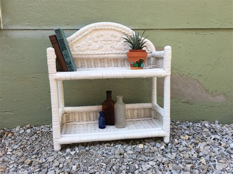 Shop green bathroom storage at the container store. Vintage White Wicker Hanging Two Tiered Bathroom Shelf Mid ...