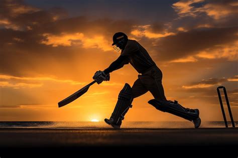 Premium Photo A Man Playing Cricket At Sunset