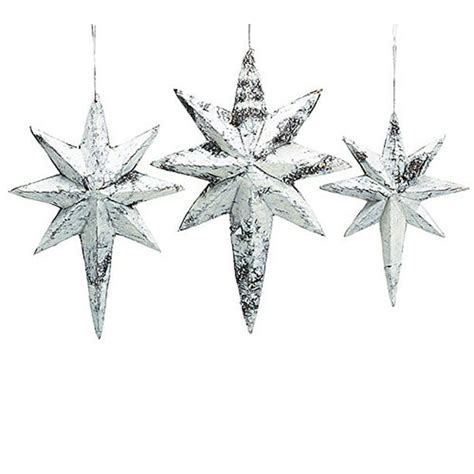 White North Star Christmas Tree Ornament Assorted Set Of 3 Xmas