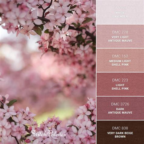 The Color Palette Is Pink And Brown With White Flowers On It Along