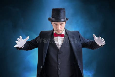 Young Magician Man Is Showing Magic Trick Stock Image Image Of