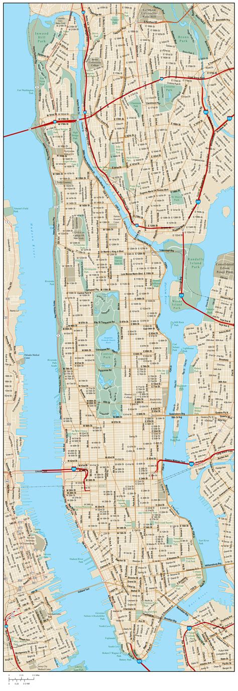 New york city has a significant position in the world; Detailed road map of Manhattan with street names ...