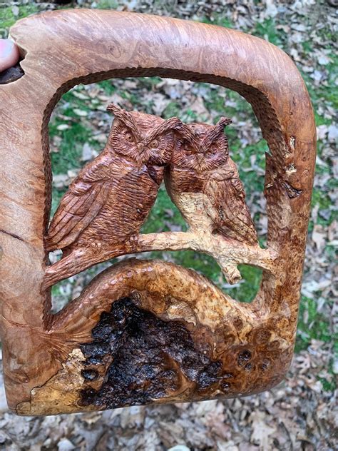 Love Birds Wood Carving Owls Wood Carving Hand Carved Wood Art By