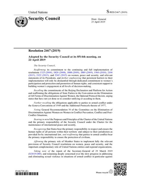 Resolution 2467 2019 United Nations Office Of The Special