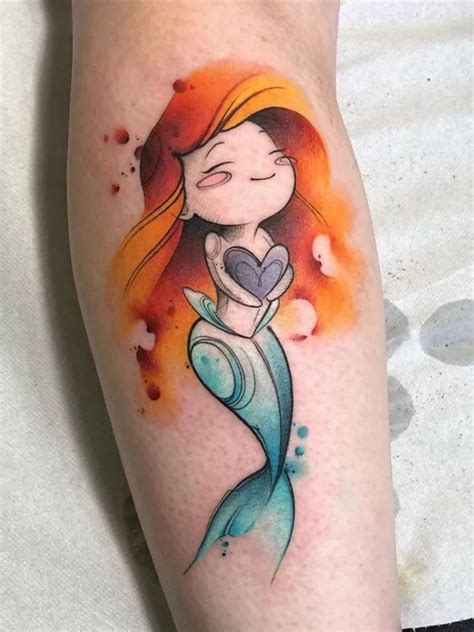 Watercolor Disney Princess Ariel Tattoo Tattoogoto