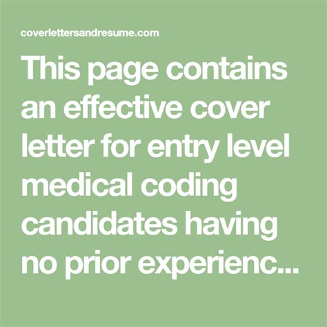 When writing a cover letter, be sure to reference the requirements listed in the job description. Entry Level Medical Coding Cover Letter No Experience ...
