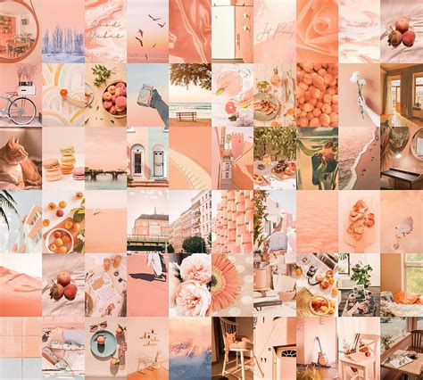 Wall Collage Kit Aesthetic Peachy 60pcs Digital Pastel Peach Vision