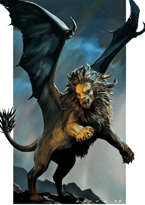 Manticore Head Of A Man Body Of A Lion Bat Wings And A Scorpions