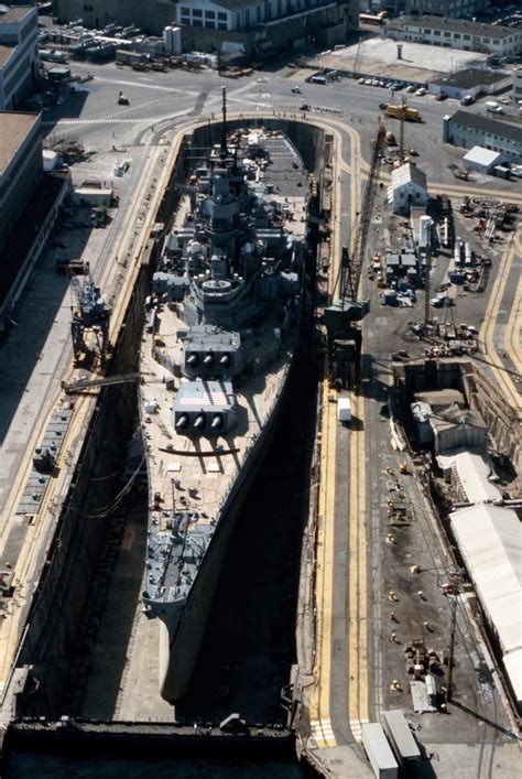 An Aerial View Of The Uss Iowa In Dry Dock At Norfolk Naval Shipyard 1