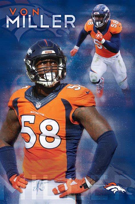 Denver Broncos Von Miller Nfl Sports Poster 22x34