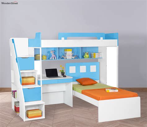 Buy Milano Bunk Bed With Study Table Blue Online In India At Best