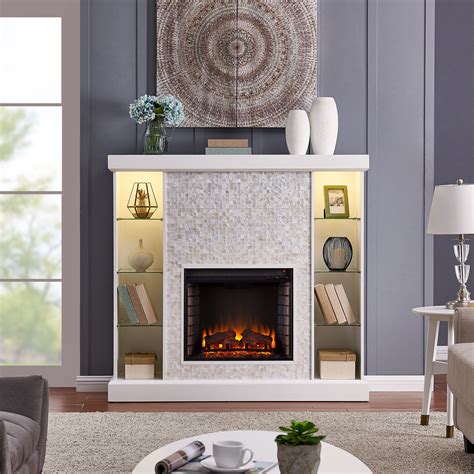 Calfyre Mosaic Tiled Curio Fireplace Traditional White