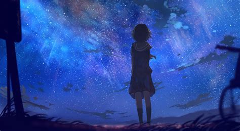 Anime Girl Night Sky Wallpapers Wallpaper Cave