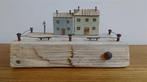 N°7 Miniature Wooden Houses Upcycled By Maria Driftwood Art Handmade