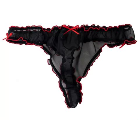 Sheer Chiffon See Through Thong Knickers Panties Sexy Lingerie Black And Red Picclick