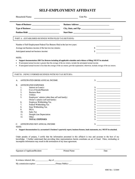 Signed Affidavits Verifying Your Self Employment Form Fill Out And