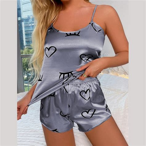 Conjunto Pijama Floral Sexy Feminino Pijama Cetim De Seda Top E Shorts Cami Pijama Amor Nova