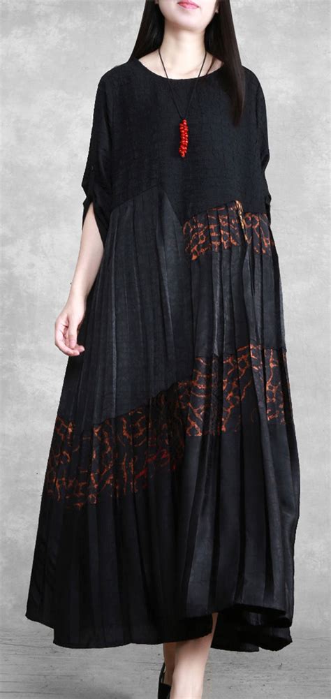 Classy Black Print Outfit O Neck Patchwork Dresses Patchwork Dress