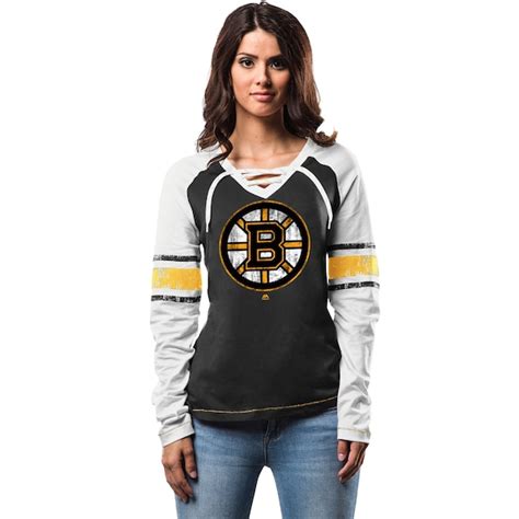 Womens Boston Bruins Majestic Black Shorthanded Fashion Long Sleeve T