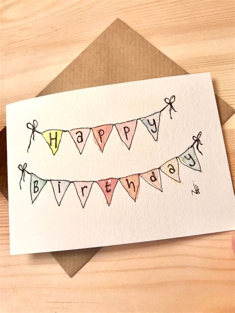 Birthday Bunting Hand Painted Greetings Card Etsy Handmade Birthday