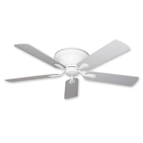 The traditional ceiling fan comes with weathered oak/wine country reversible blades that will keep home interior inspired; Flush Mount Ceiling Fan - 52 Inch Stratus in Pure White Finish