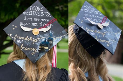 Two Pictures Of A Graduation Cap With Words On It