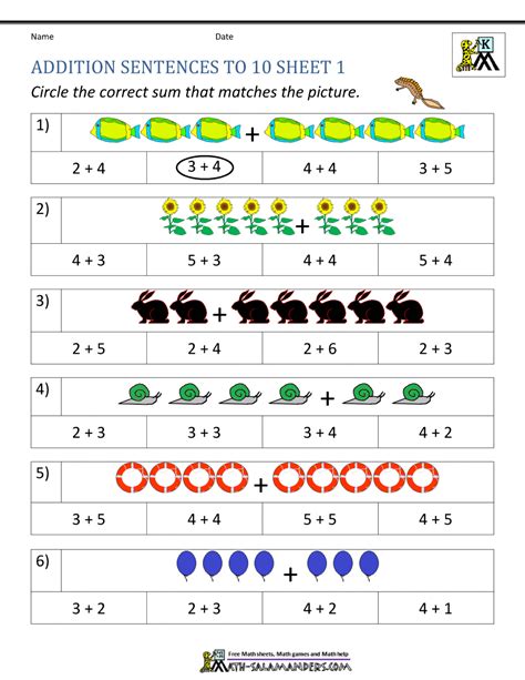 Addition Worksheet For Kindergarten