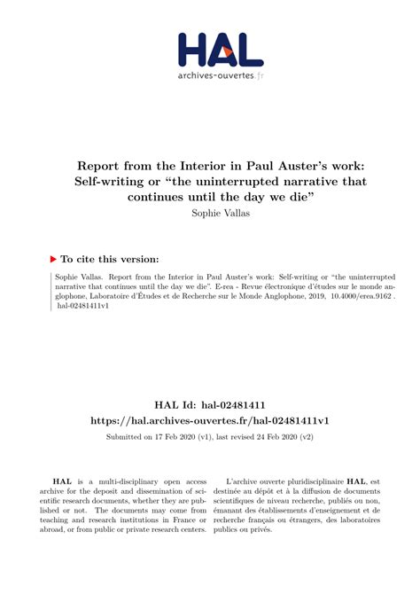 Pdf Report From The Interior In Paul Auster’s Work Self Writing Or “the Uninterrupted