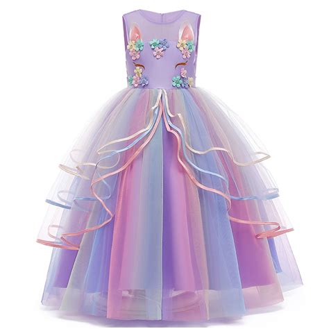 Hawee Princess Girl Dress Long Tulle Gown Flower Girls Unicorn Costume