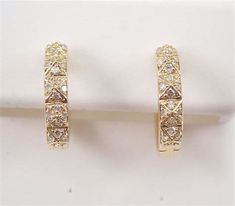 14K Yellow Gold Diamond Hoop Earrings Diamond Hoops Huggies Gift