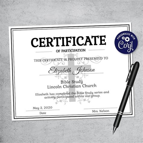 Editable Bible Study Certificate Template Printable Etsy
