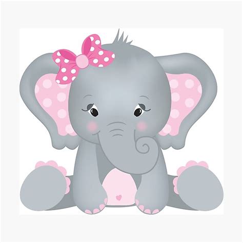 Lámina Fotográfica Lindo Bebé Elefante Con Lazo Rosa De Repus Redbubble
