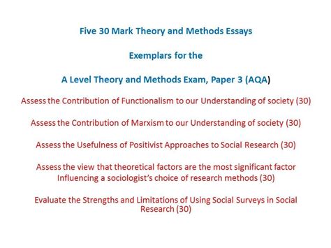 Theory And Methods Essays For The A Level Sociology Ex Revise Sociology