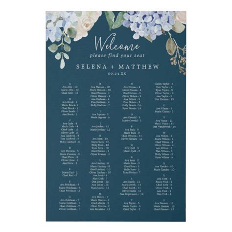 Alphabetize lists, last names, friends, videos, movies, television titles.whatever! Elegant Hydrangea Navy Alphabetical Seating Chart Faux ...