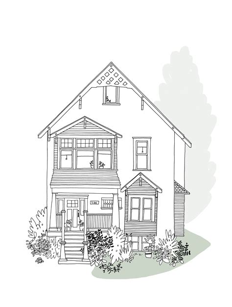 A Black And White Drawing Of A Two Story House With Porches On The