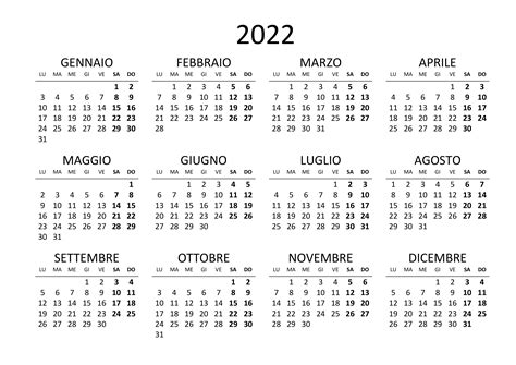 Calendario 2022 Annuale Calendario Su