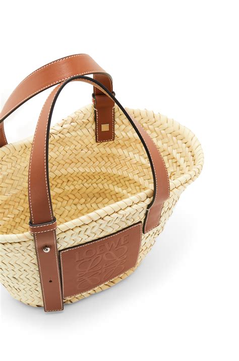 Small Basket Bag In Palm Leaf And Calfskin Naturaltan Loewe