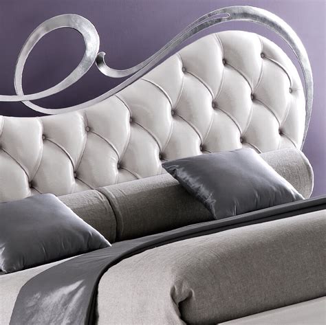 Italian Leather Button Upholstered Swirl Headboard Juliettes Interiors
