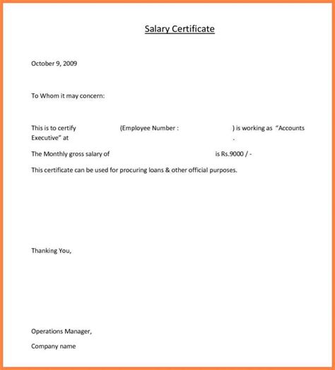 Salary Certificate Templates For Employer Pdf Doc With Sample Certificate Employment