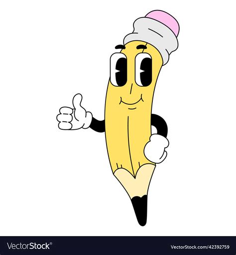 Smiling Pencil In Cartoon Style Royalty Free Vector Image