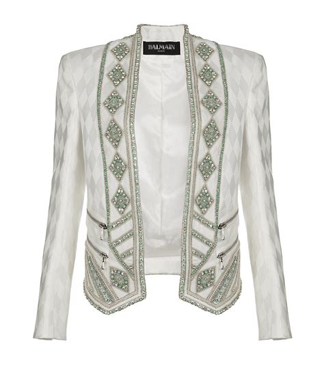 Balmain Embellished Jacquard Jacket In White Lyst