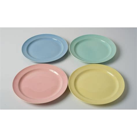 Vintage Lu Ray Pastels Tsand Round Dinner Plates 9 Pink Blue Green