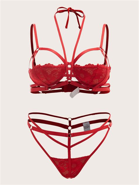 red sexy women s plus floral lace underwire lingerie set 2022 1xl 14 y061d