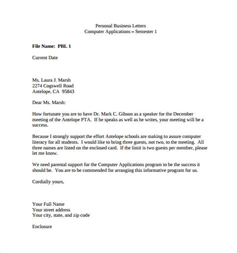 sample personal business letter  documents   word