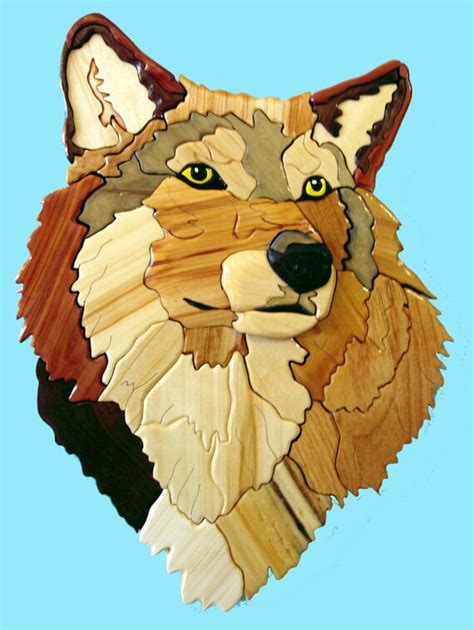The Friendly Wolf An Intarsia Wood Art Wall Plaque Wolf Wood Etsy